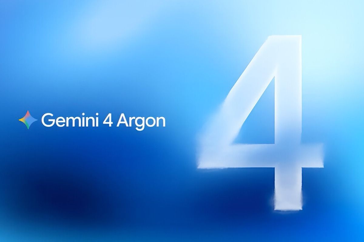 Fondo azul degradado con el logo de Gemini y el texto Gemini 4 Argon a la izquierda y un número 4 grande y difuso, en blanco, a la derecha