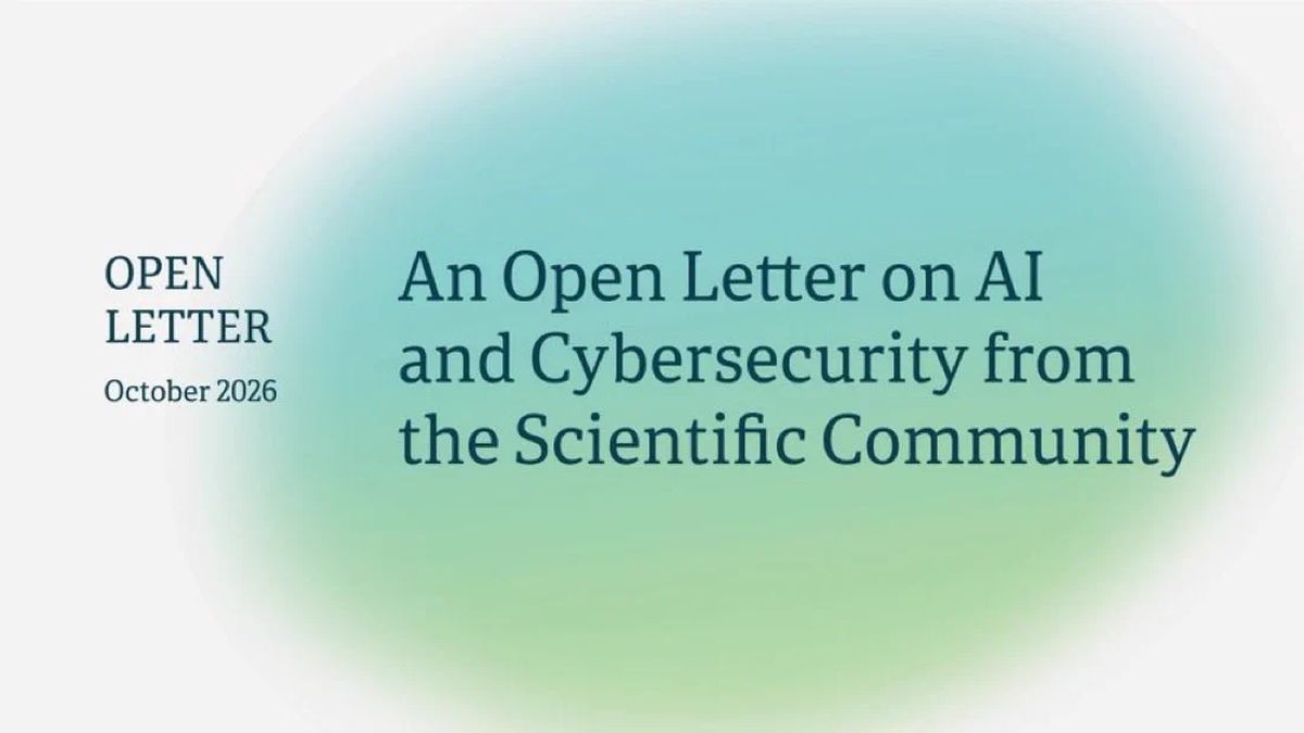 Portada de la carta abierta de la comunidad científica sobre IA y ciberseguridad, de octubre de 2026, sobre un fondo verde y celeste