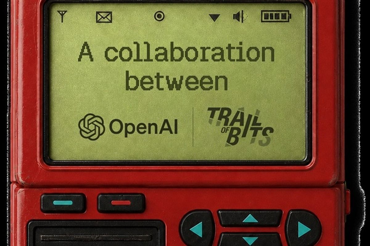 Pantalla de un teléfono antiguo con el texto A collaboration between y los logos de OpenAI y Trail of Bits