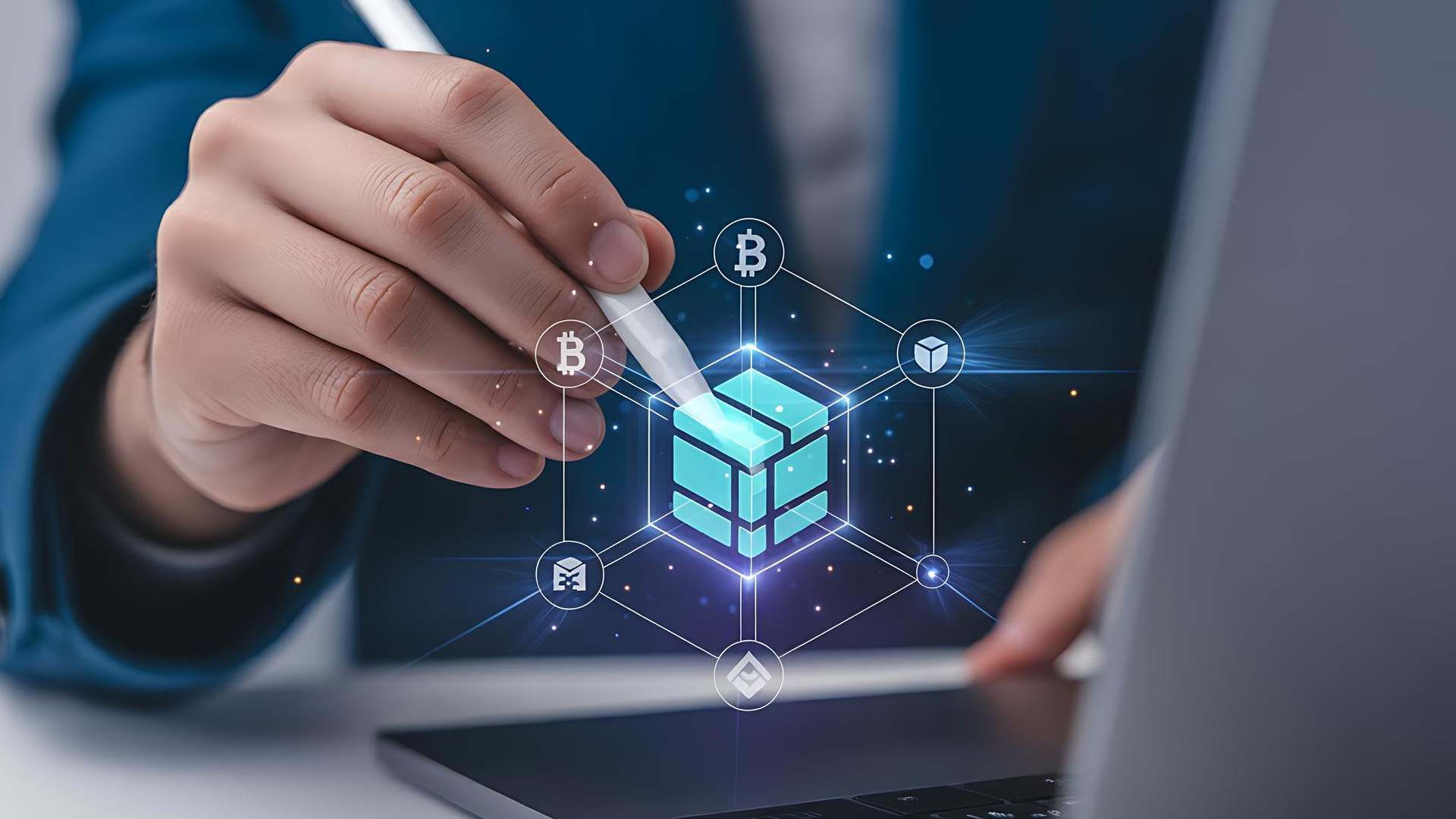 Ilustración sobre tokenización con símbolos de criptomonedas