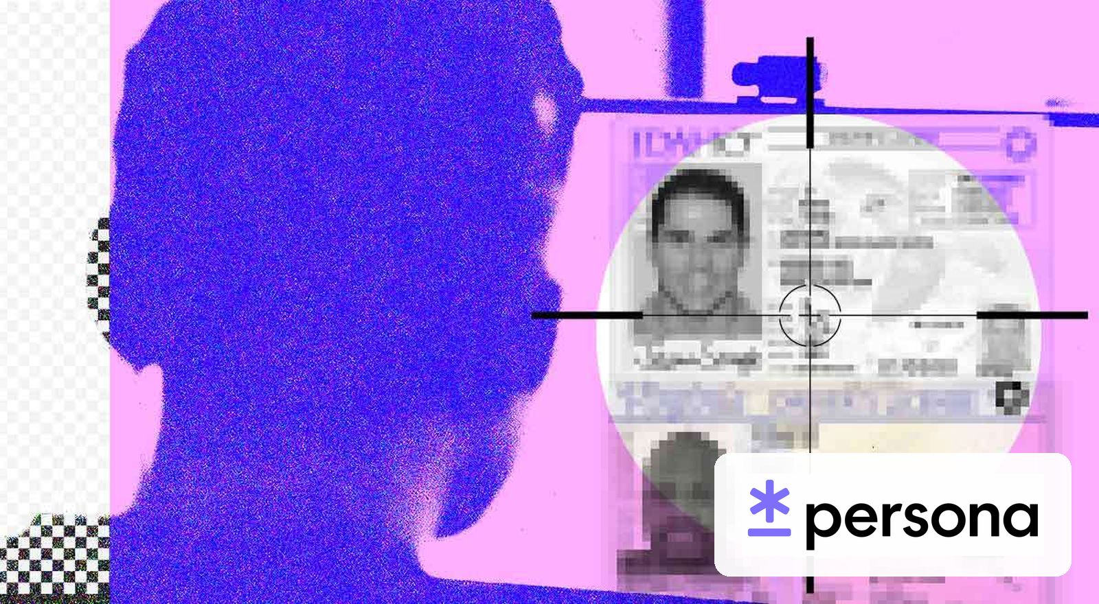 Ilustración de una persona frente a una cámara mientras un sistema analiza su documento de identidad, con el logo de Persona