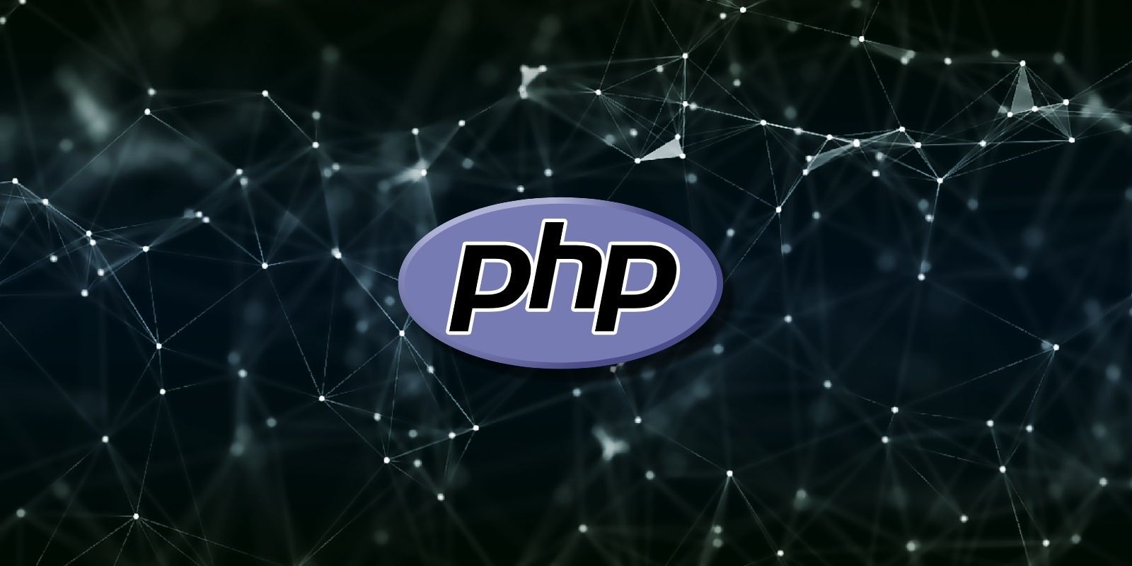 Logotipo de PHP sobre un fondo oscuro con una red de puntos conectados